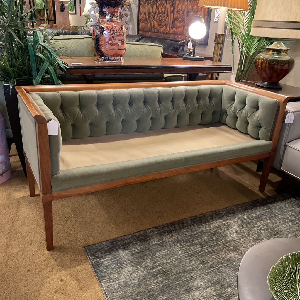 Sage Green MCM Tufted Bench