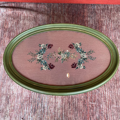 Needlepoint Green Oval Coffee Table