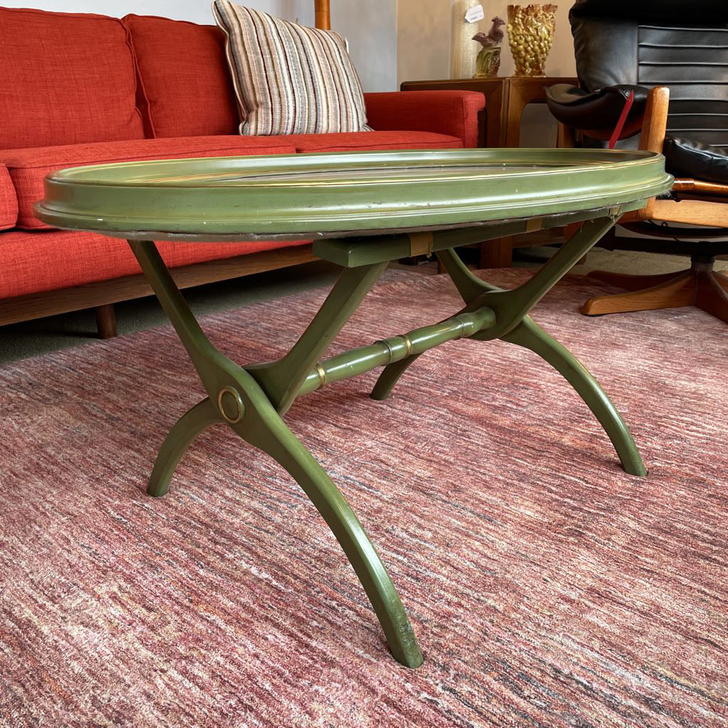 Needlepoint Green Oval Coffee Table