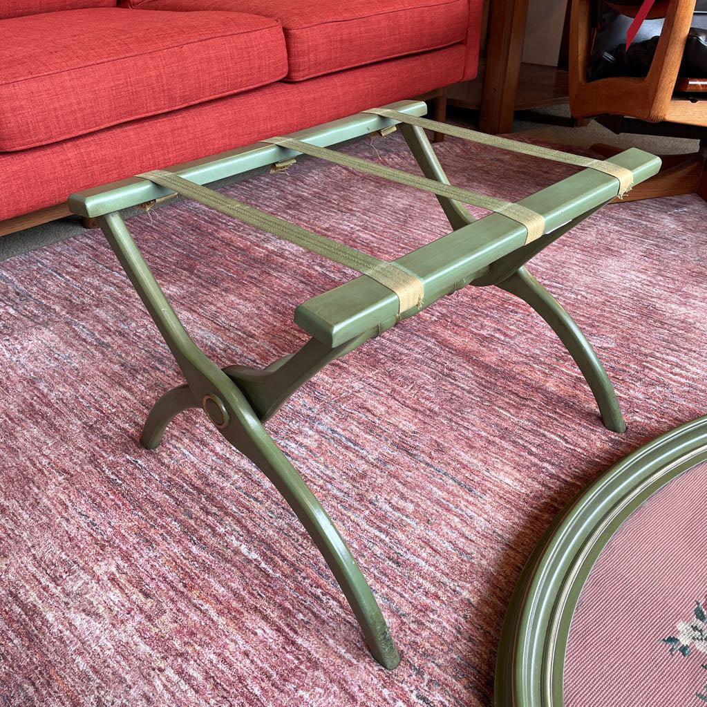 Needlepoint Green Oval Coffee Table