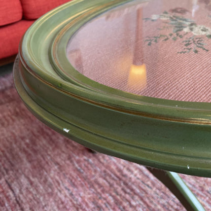 Needlepoint Green Oval Coffee Table
