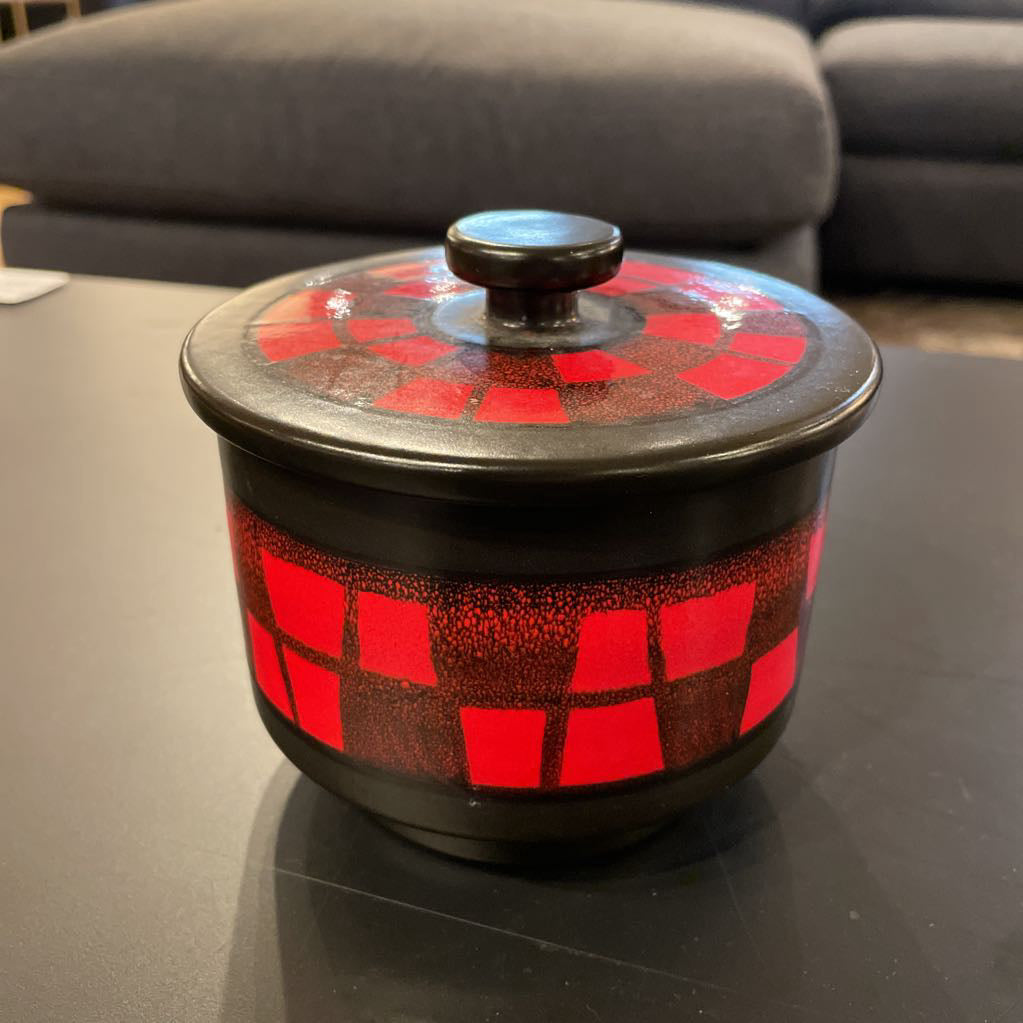 Eichinger/France Black & Red Squares Bowl with Lid UNIQUE FINDS