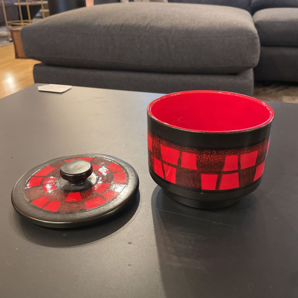 Eichinger/France Black & Red Squares Bowl with Lid UNIQUE FINDS