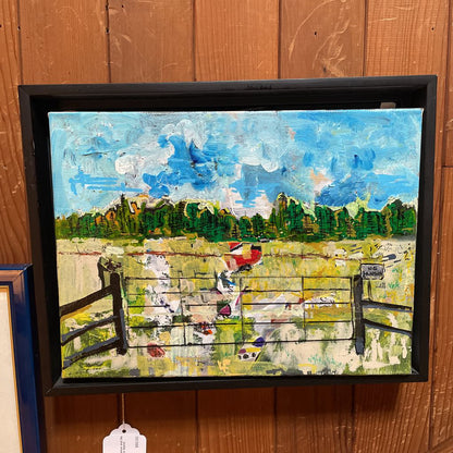 Sunny Meadow with Fence and No Hunting Sign Art--Lopez Island Artist ART