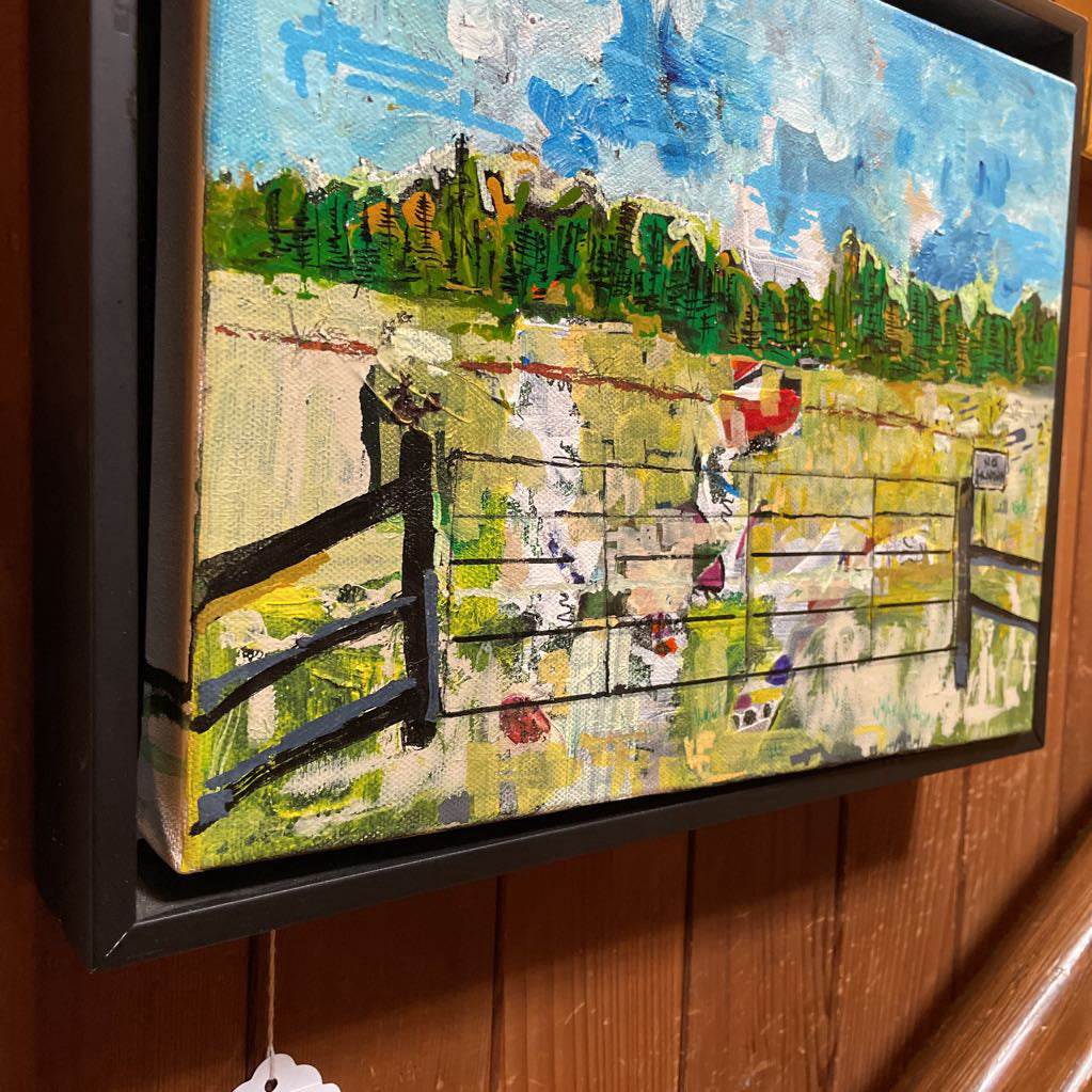 Sunny Meadow with Fence and No Hunting Sign Art--Lopez Island Artist ART