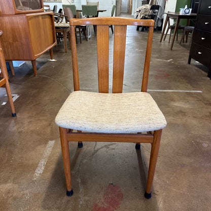 Teak Expanding Table w/ 2 Leaves and 6 Cream Upholstered Chairs