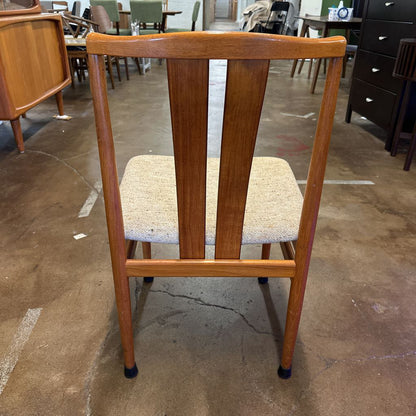 Teak Expanding Table w/ 2 Leaves and 6 Cream Upholstered Chairs