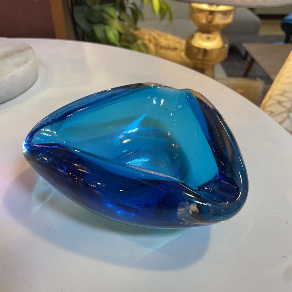 Triangular Blue MC Glass Ashtray UNIQUE FINDS