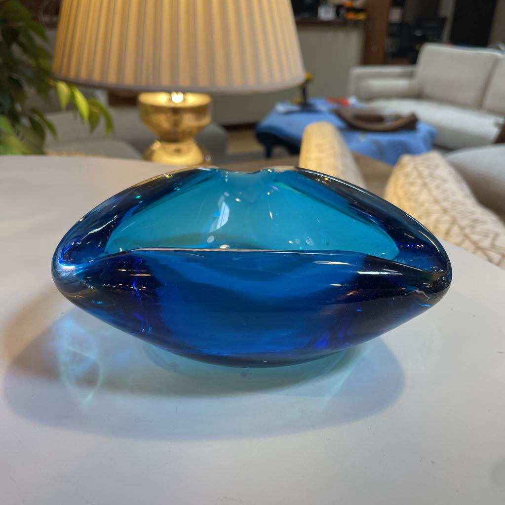 Triangular Blue MC Glass Ashtray UNIQUE FINDS