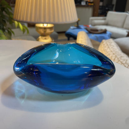 Triangular Blue MC Glass Ashtray UNIQUE FINDS