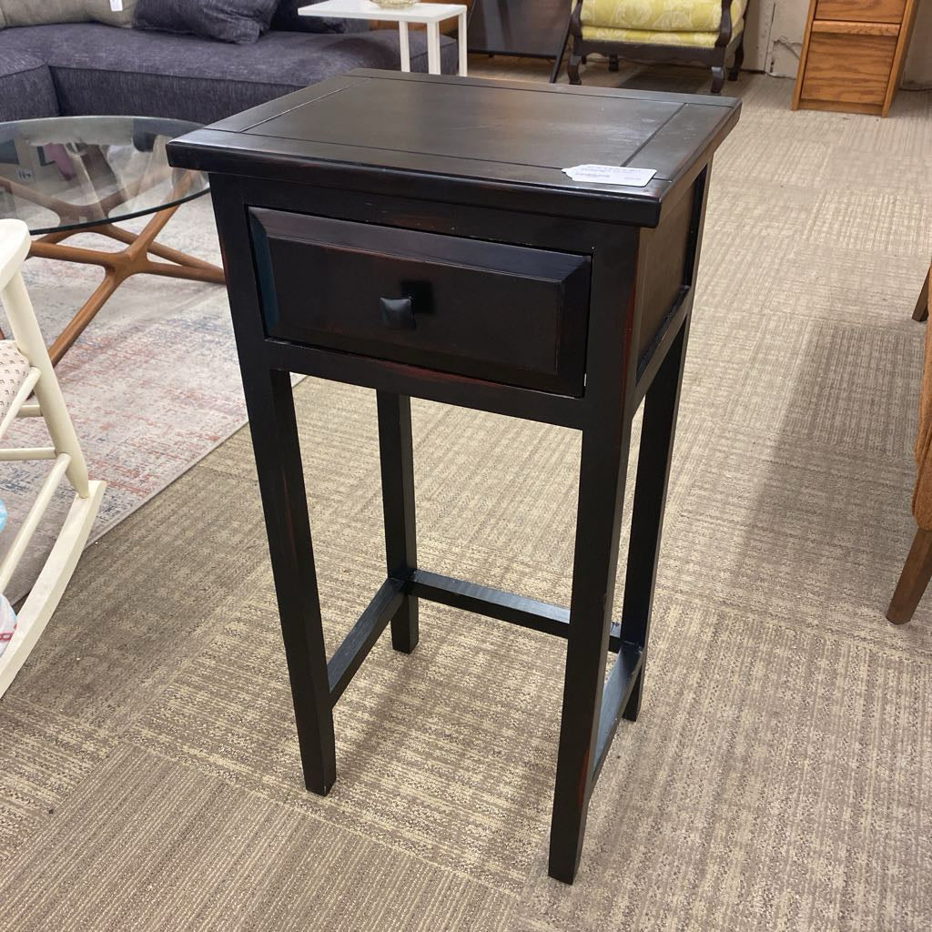 Tall Dark Classic Side Table w/Drawer
