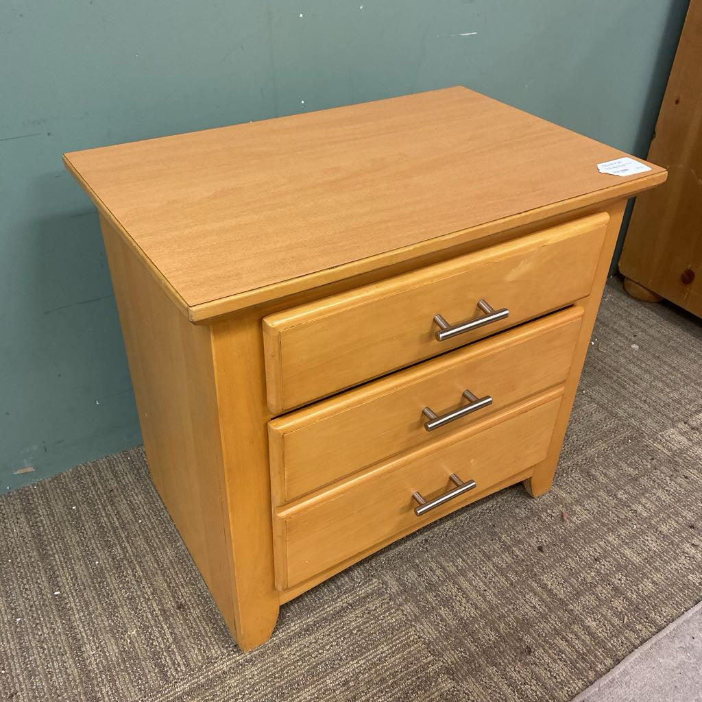 Simple Light Warm Wood Three Drawer Nightstand