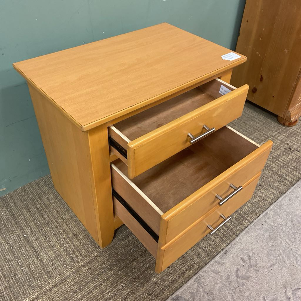 Simple Light Warm Wood Three Drawer Nightstand