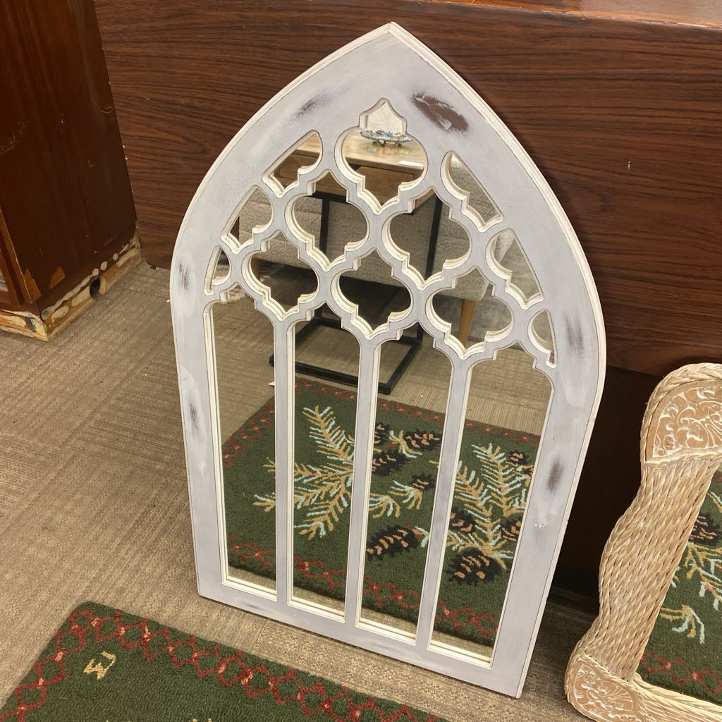 Gothic Arch Whitewash Window Mirror