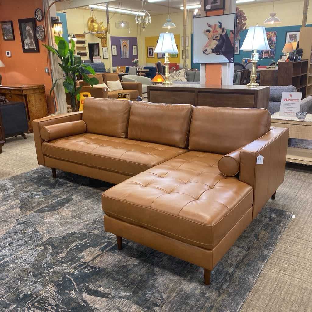 Malmo Chestnut Leather RAF Chaise Sectional