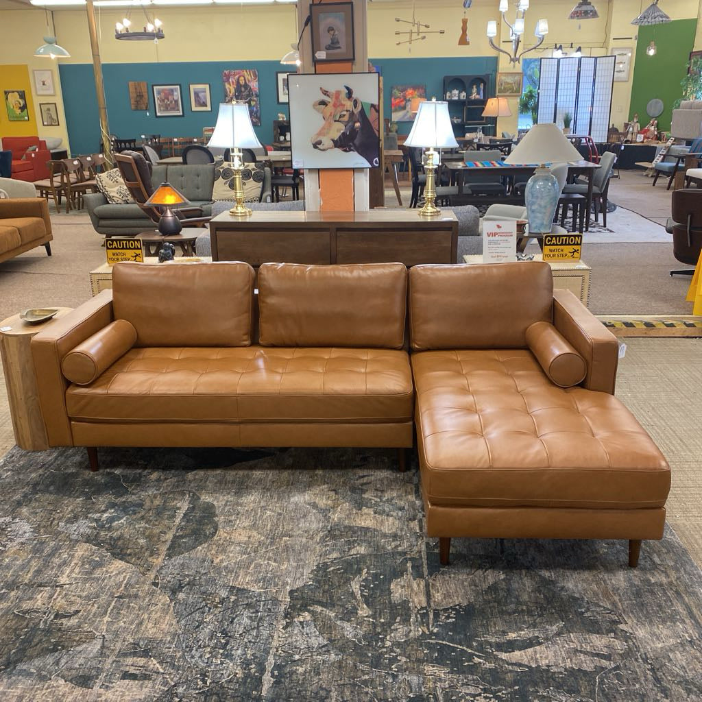 Malmo Chestnut Leather RAF Chaise Sectional
