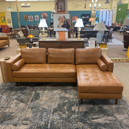 Malmo Chestnut Leather RAF Chaise Sectional