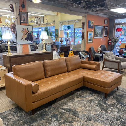 Malmo Chestnut Leather RAF Chaise Sectional