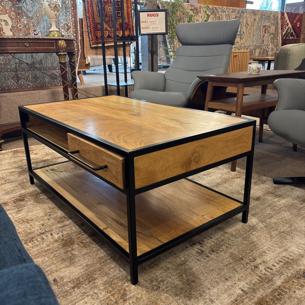 Industrial Style 1 Drawer Wood & Metal Coffee Table C COFFEE TABLES