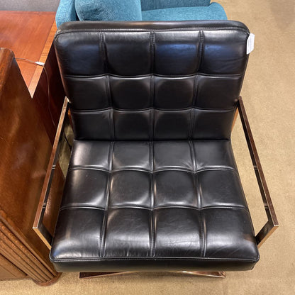 Comtempotaty Rose Chrome Frame Black Tufted Leather Accent Chair