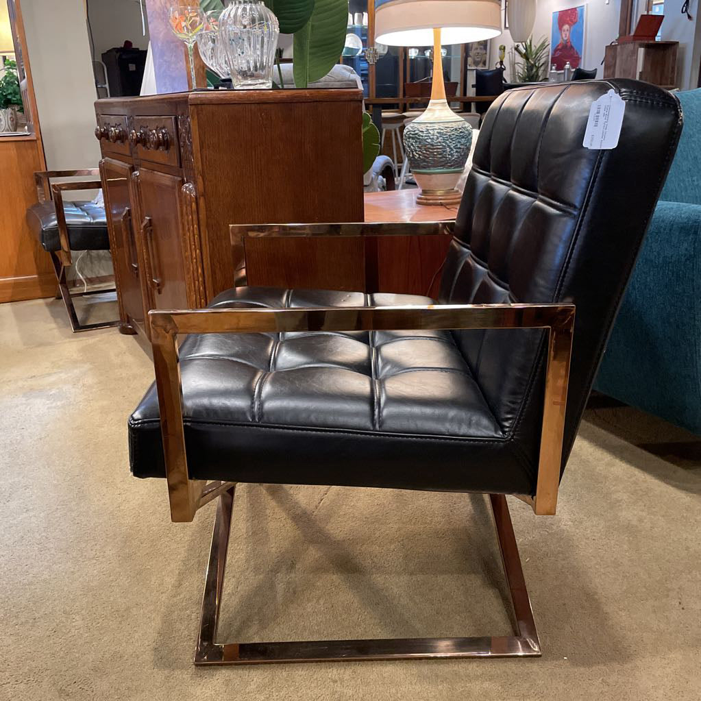 Comtempotaty Rose Chrome Frame Black Tufted Leather Accent Chair