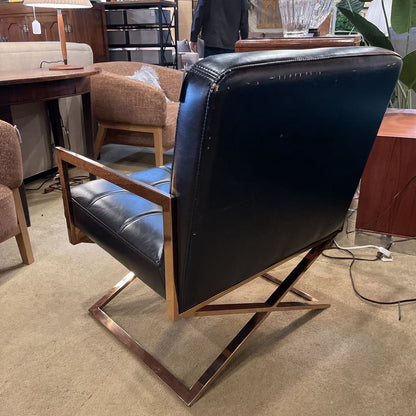Comtempotaty Rose Chrome Frame Black Tufted Leather Accent Chair