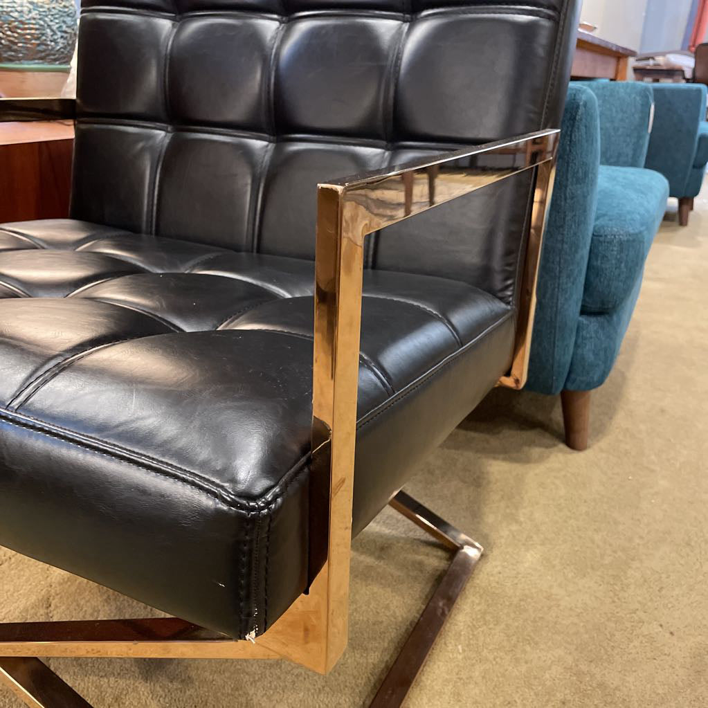 Comtempotaty Rose Chrome Frame Black Tufted Leather Accent Chair