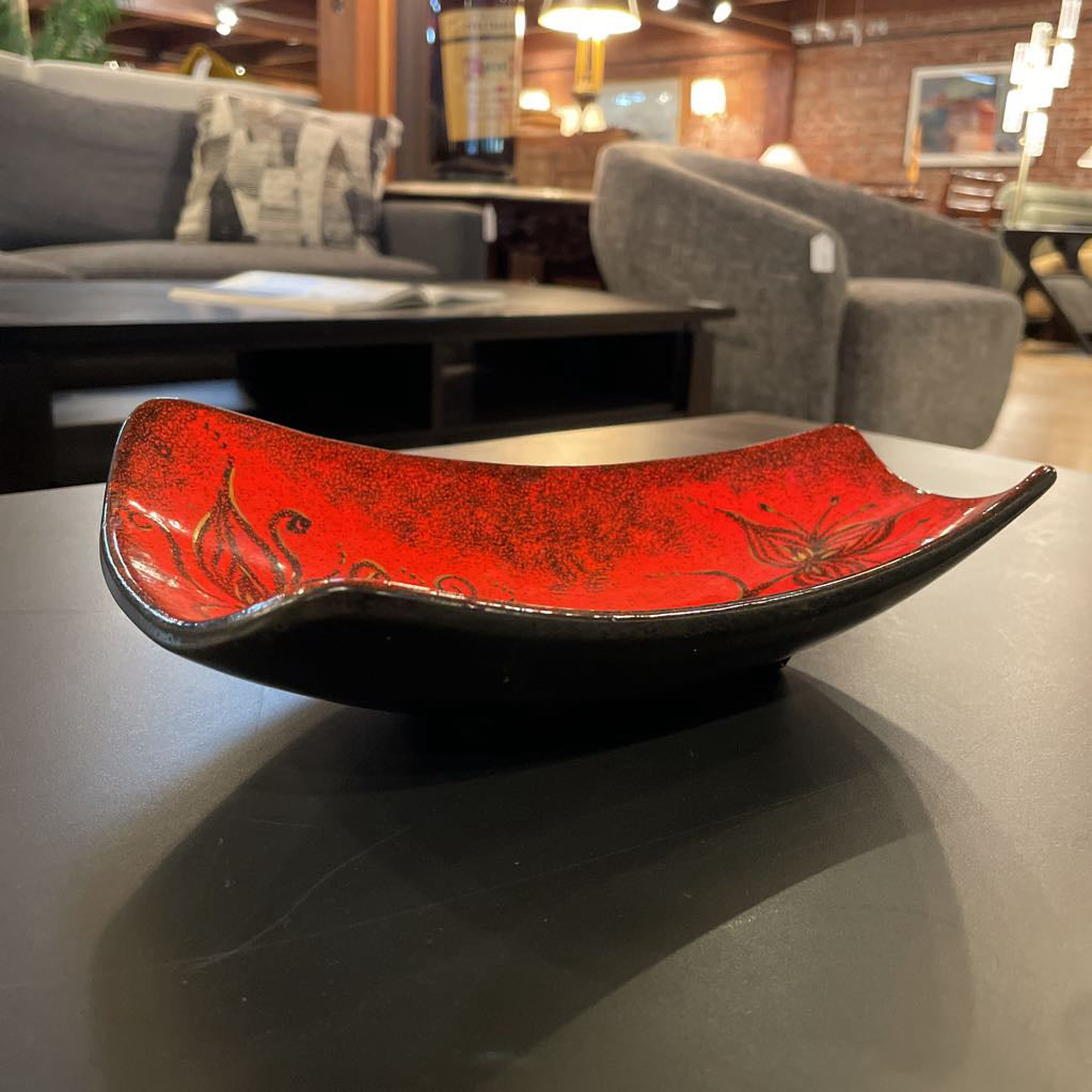 MC Red with Floral Design Pottery Tray UNIQUE FINDS