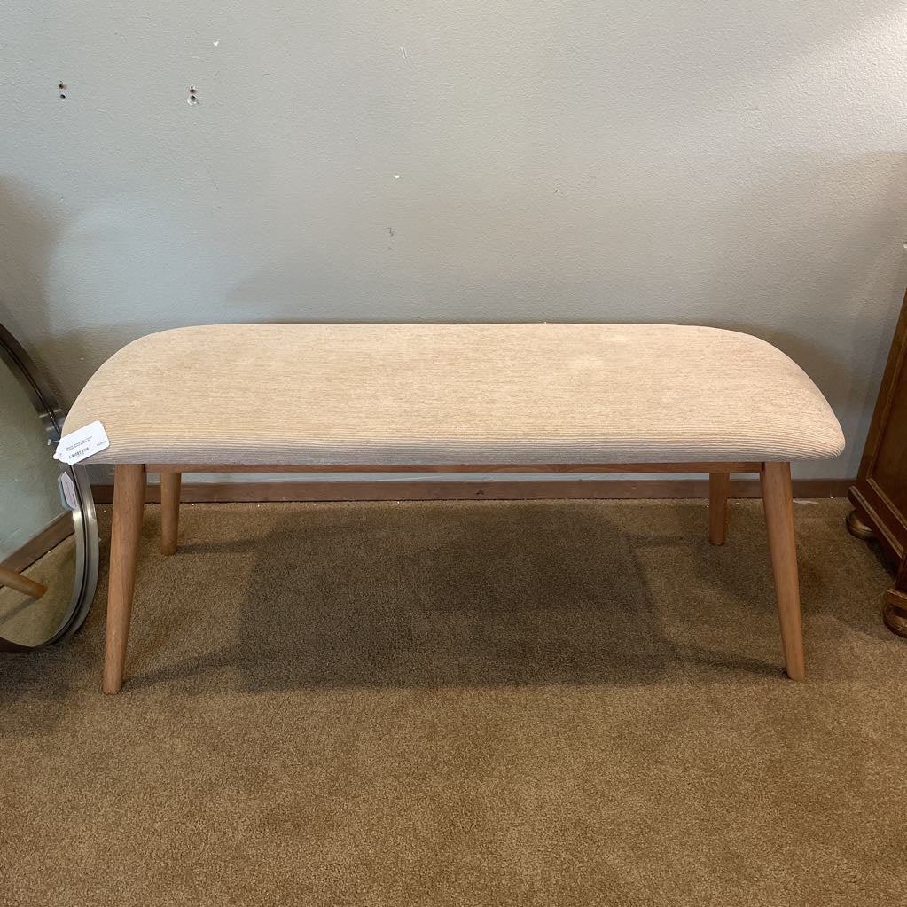 Blond Wood Leg Cream Upholstered Bench