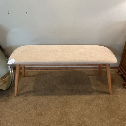 Blond Wood Leg Cream Upholstered Bench