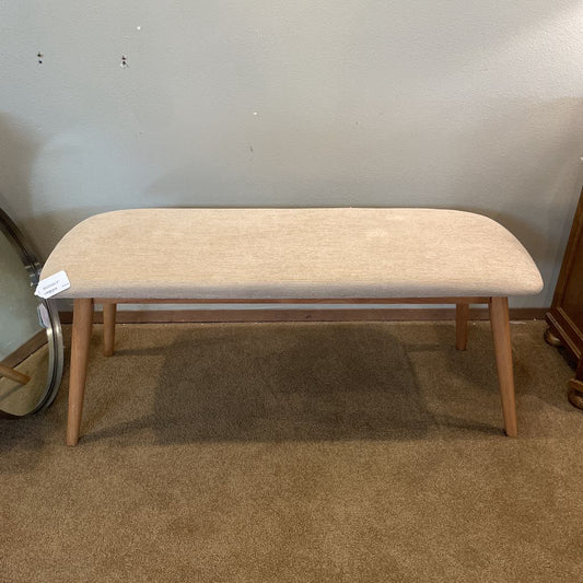 Blond Wood Leg Cream Upholstered Bench C DINING BENCHES