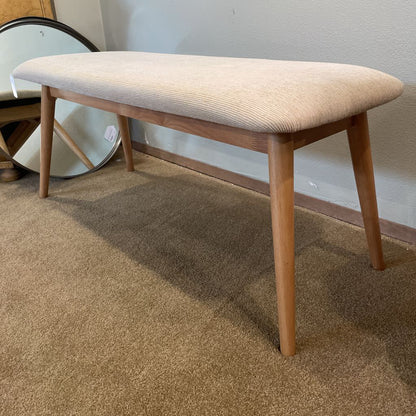 Blond Wood Leg Cream Upholstered Bench