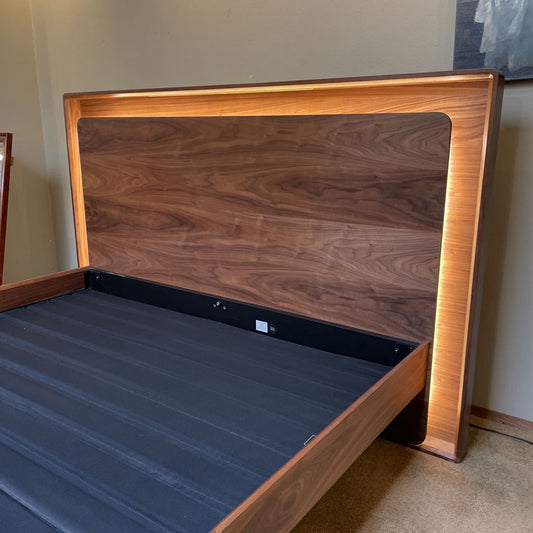 BDI Linq Walnut Queen Bed Frame w/Light Up Head Board