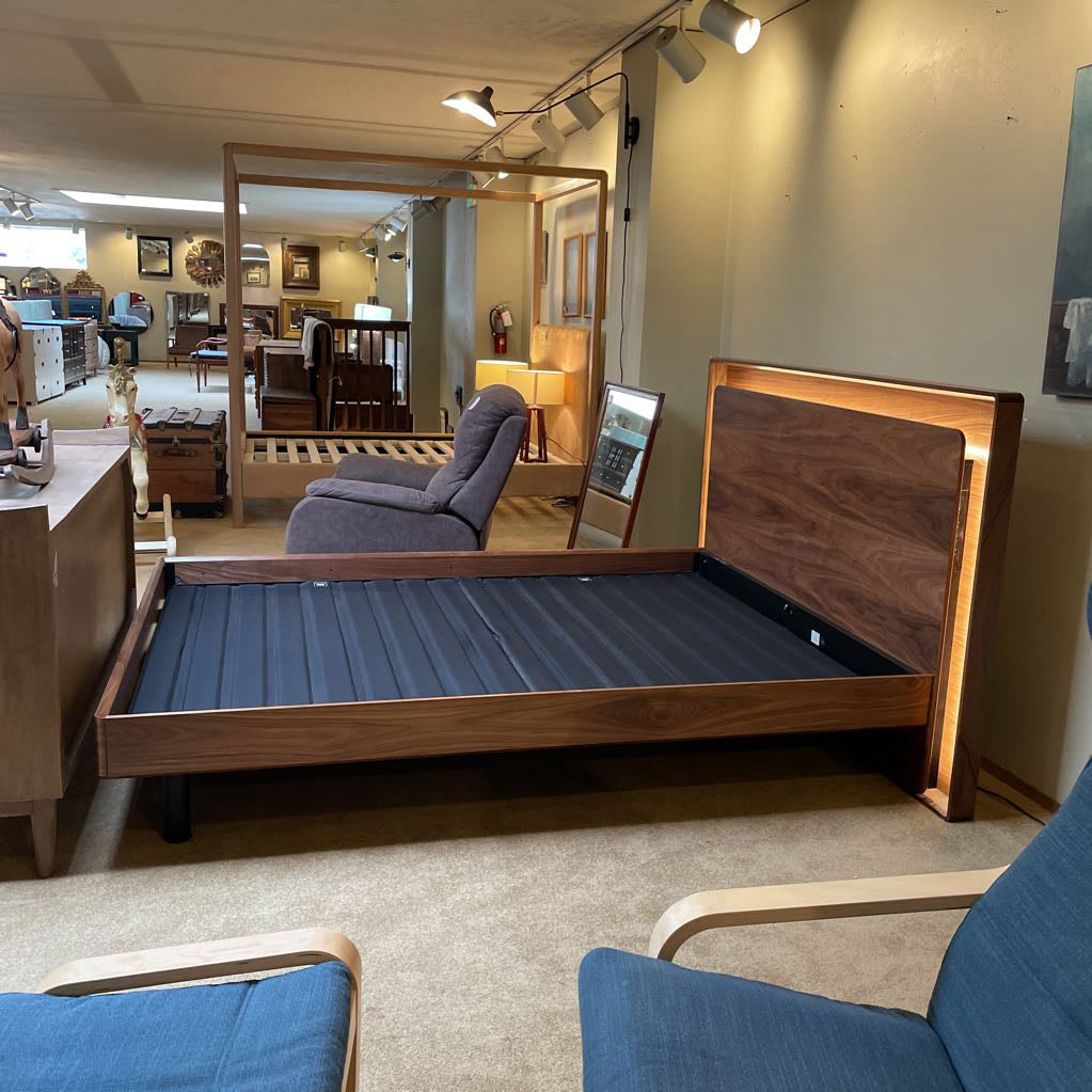 BDI Linq Walnut Queen Bed Frame w/Light Up Head Board