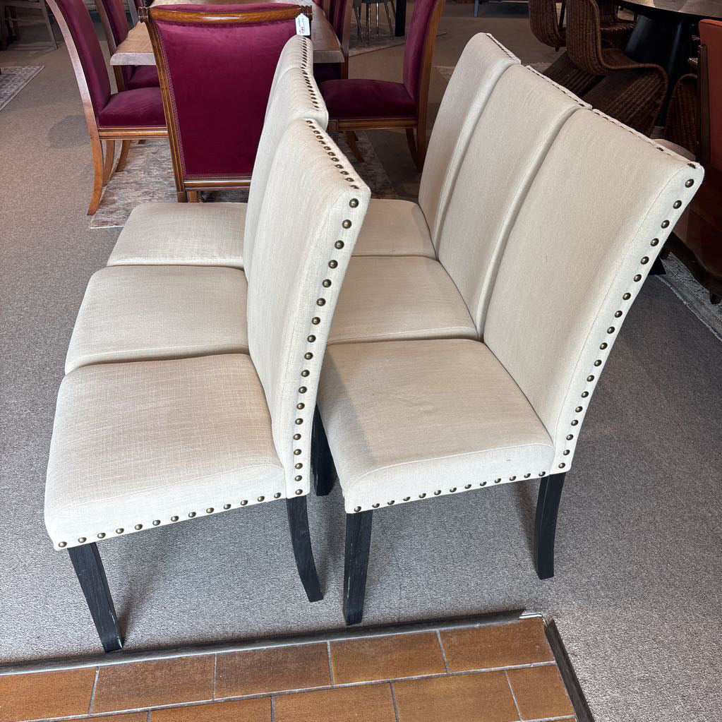 Set of 6 Silver Nailhead Cream Dining Chairs