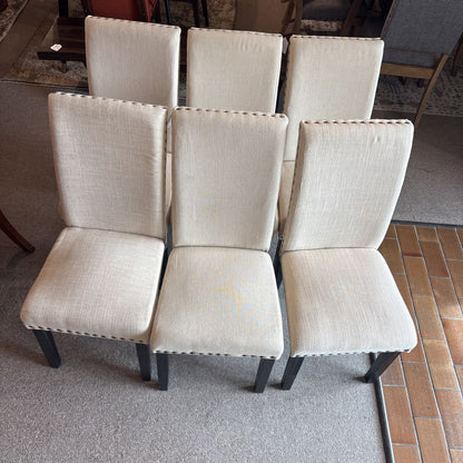 Set of 6 Silver Nailhead Cream Dining Chairs