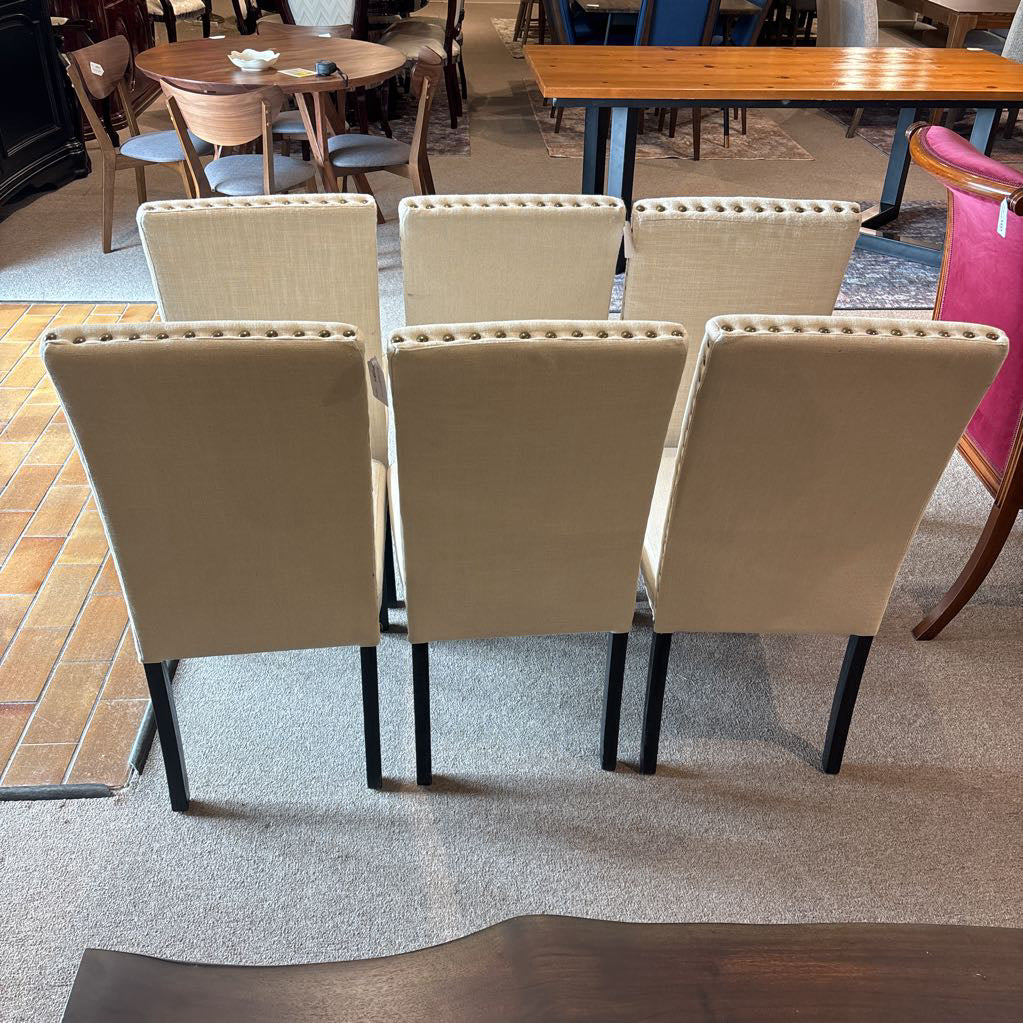 Set of 6 Silver Nailhead Cream Dining Chairs