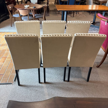 Set of 6 Silver Nailhead Cream Dining Chairs