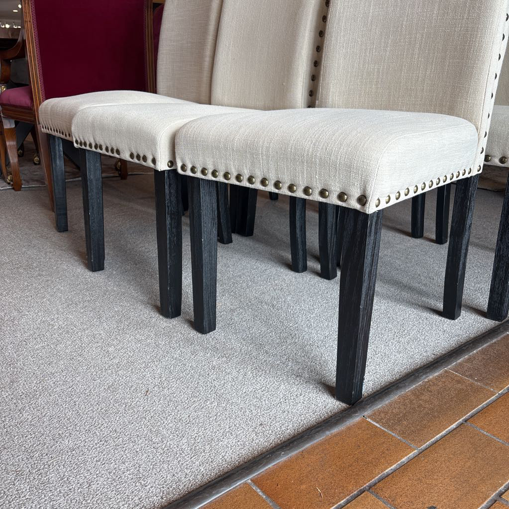 Set of 6 Silver Nailhead Cream Dining Chairs
