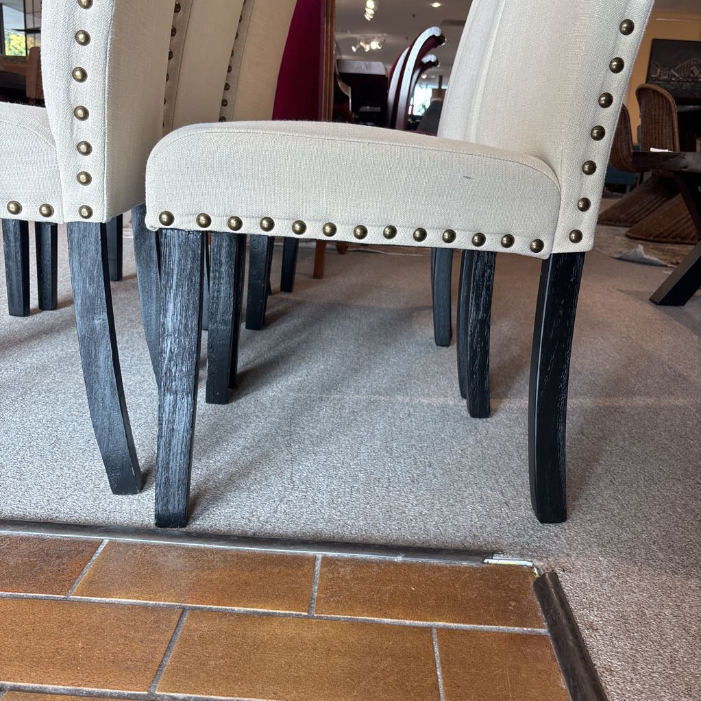 Set of 6 Silver Nailhead Cream Dining Chairs
