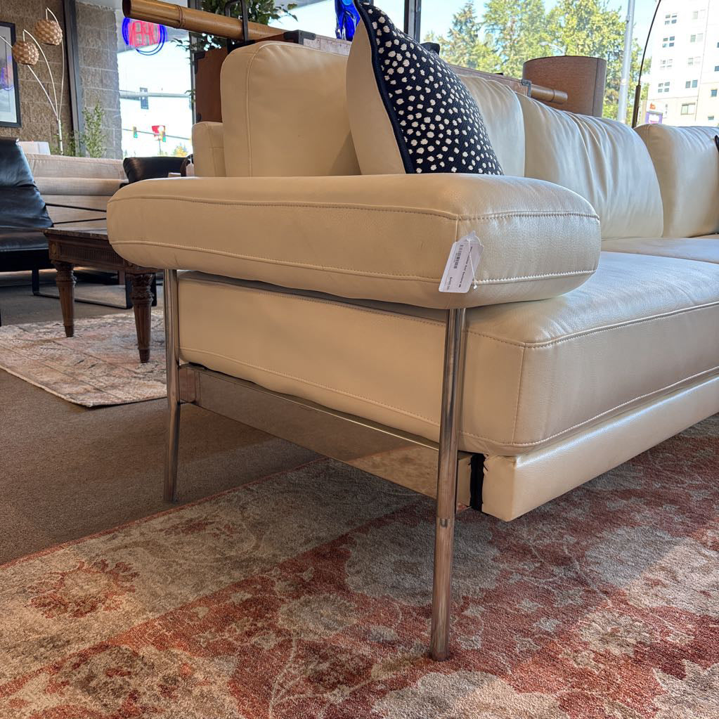 White Leather RAF Sectional U SECTIONALS RAF
