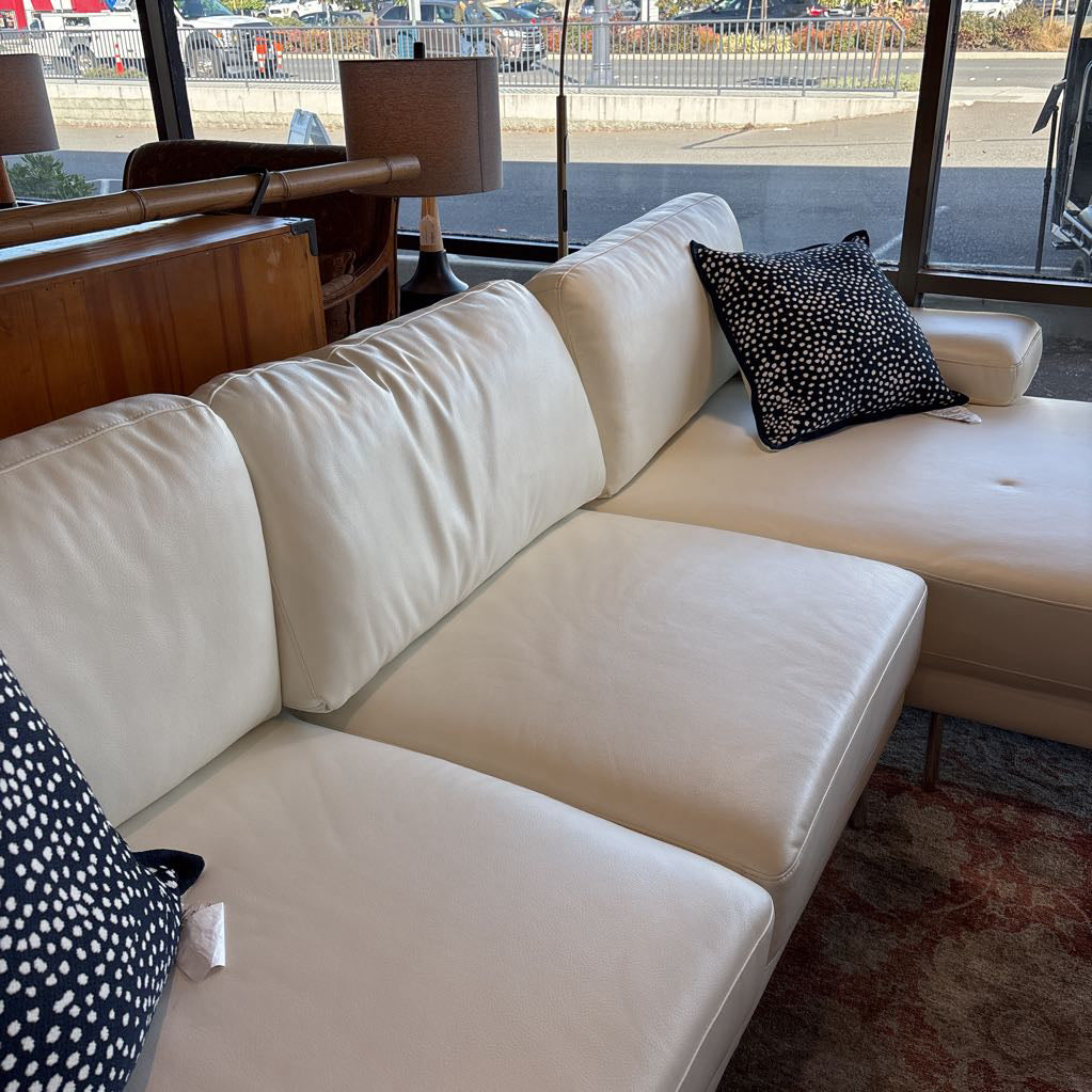 White Leather RAF Sectional U SECTIONALS RAF