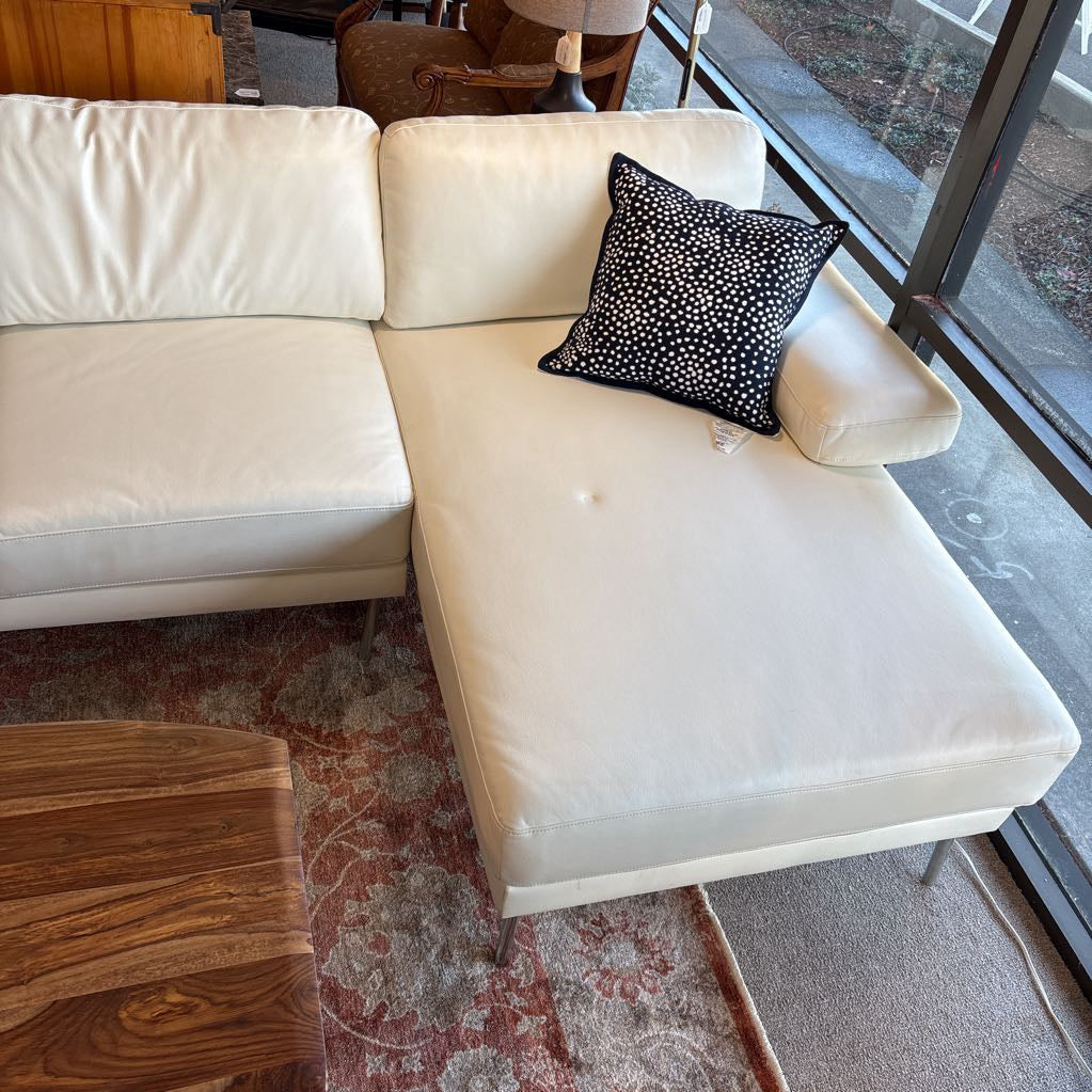 White Leather RAF Sectional U SECTIONALS RAF