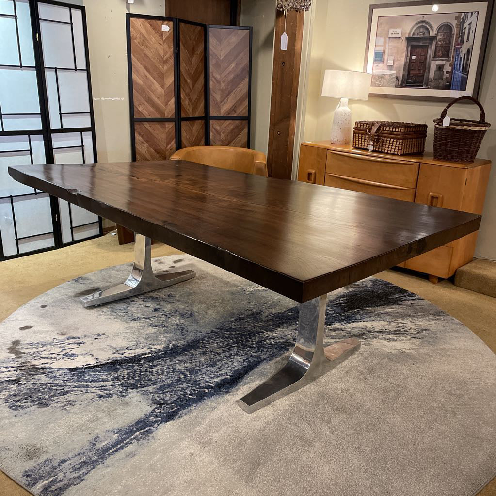 Live Edge Walnut Bowtie Chrome Base Dining Table C DINING TABLES