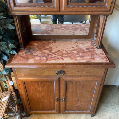 Vintage Stone Top Hutch with Mirror