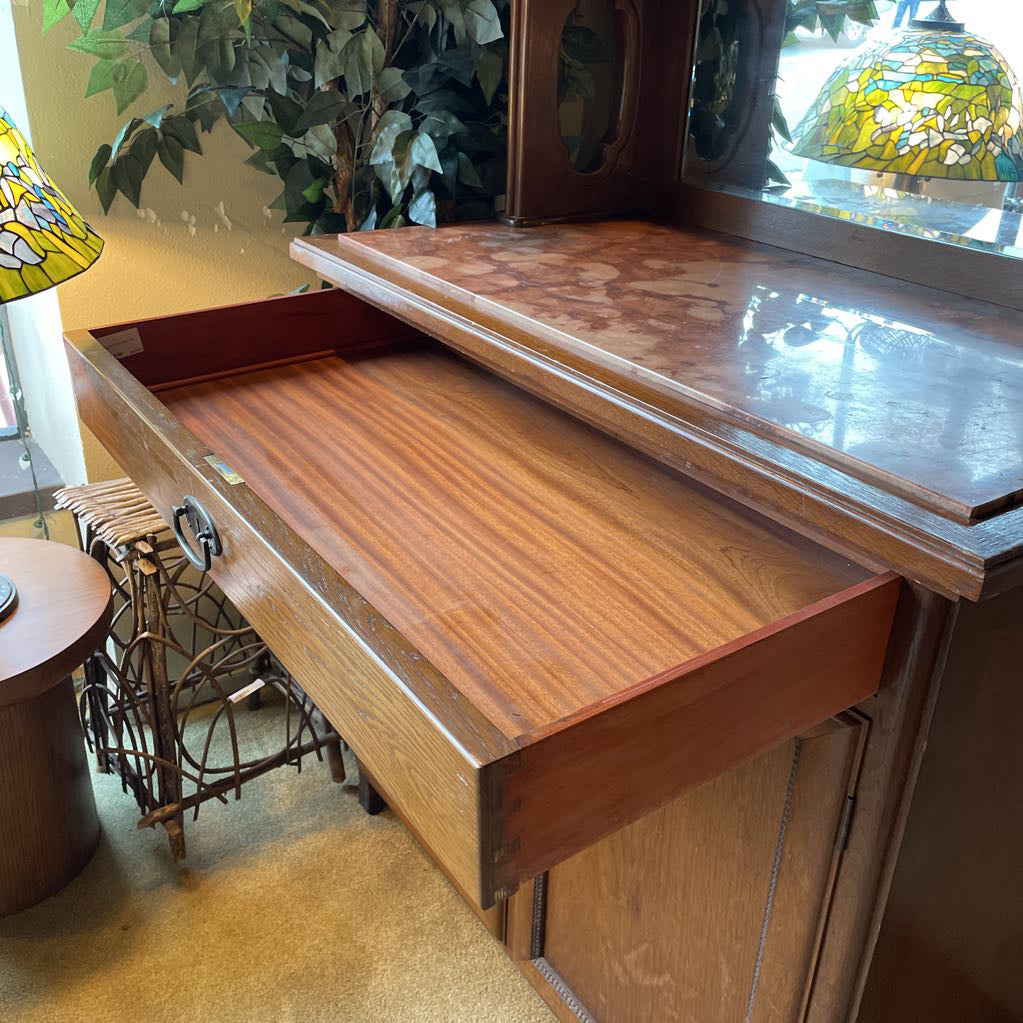 Vintage Stone Top Hutch with Mirror