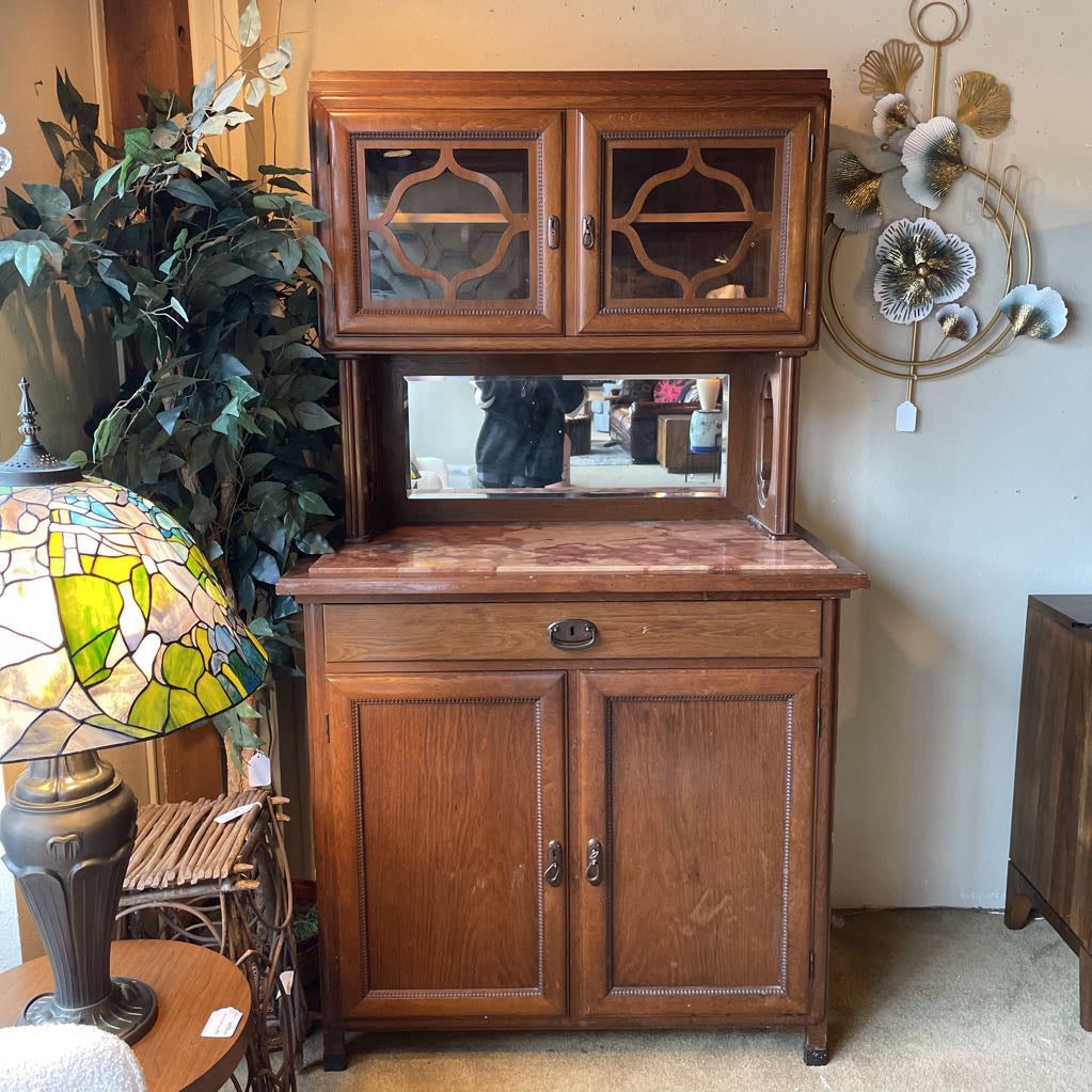 Vintage Stone Top Hutch with Mirror