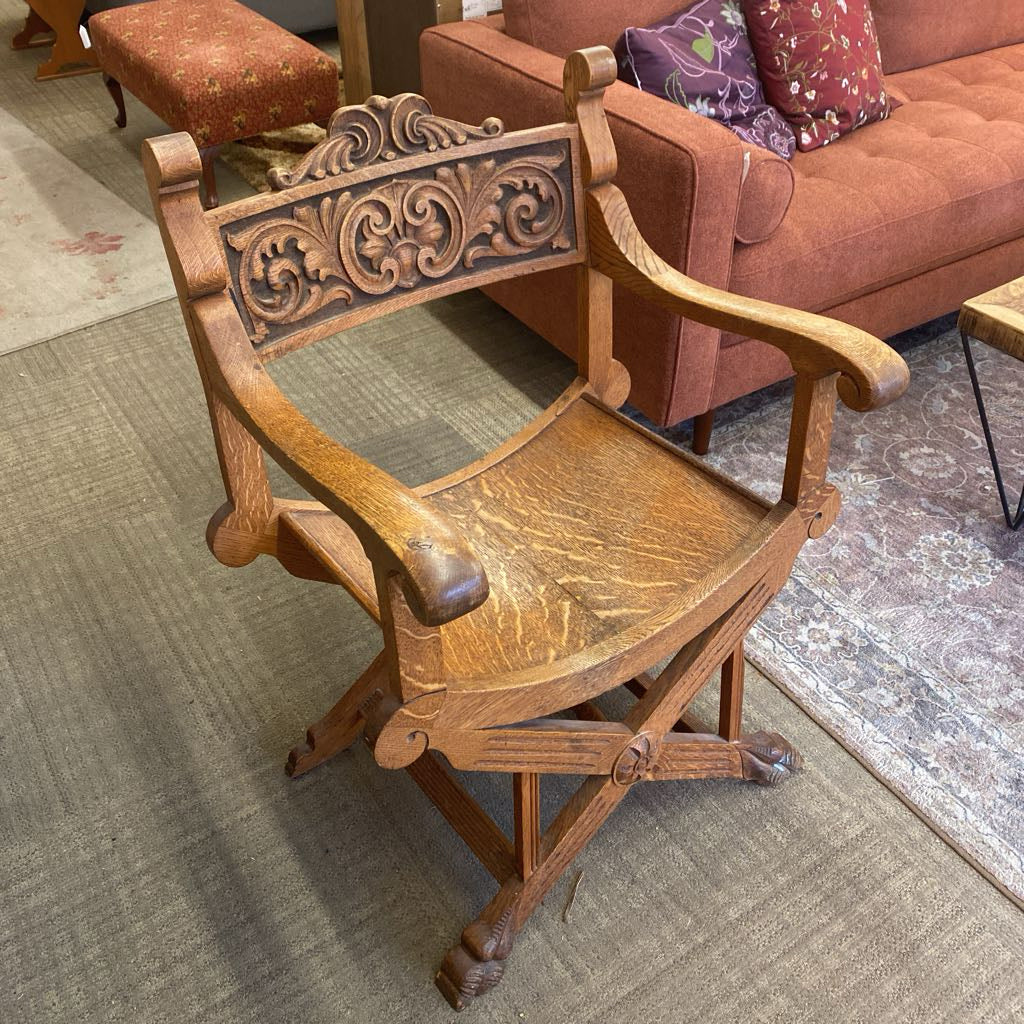 Vintage Quarter Oak Throne Chair