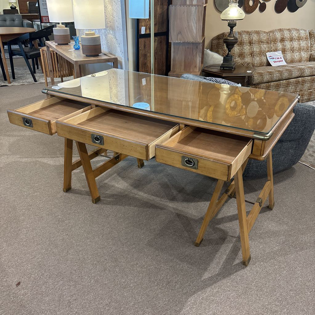 Lexington Campaign Style Desk w/Glass Top C DESKS
