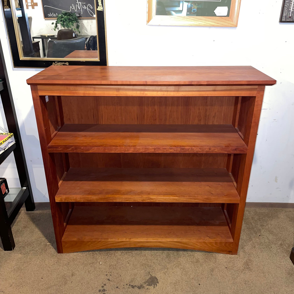 Cherry Wood 3 Tier Mid Height Bookshelf